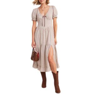 FRANCESCA'S JODIE PLAID TIERED MIDI DRESS